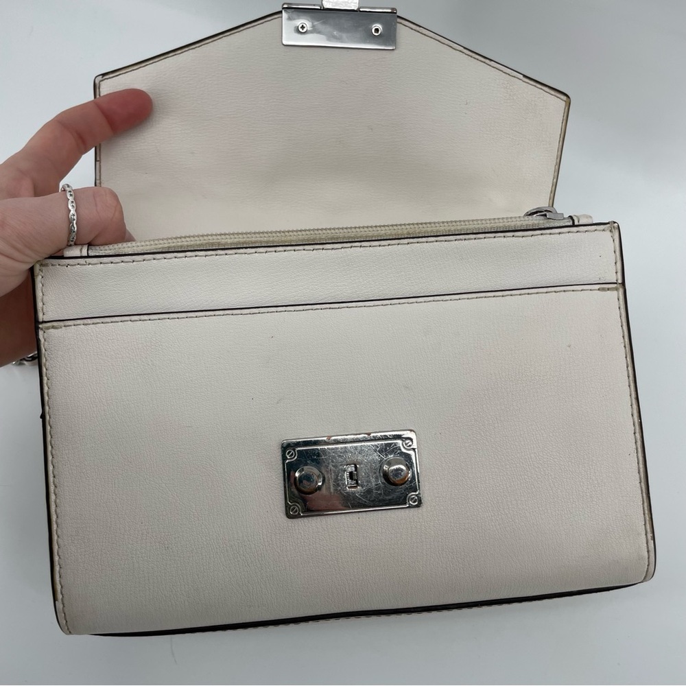 Michael Kors Rose Medium Flap Shoulder Bag White Leather Studded - Picture 14 of 15